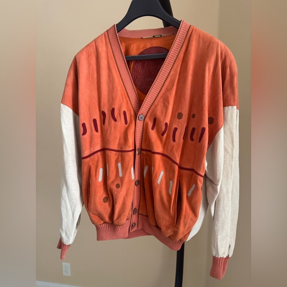 Vintage Orange and Cream Bomber Jacket
